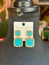 Load image into Gallery viewer, Turquoise Double Square Drop Earrings
