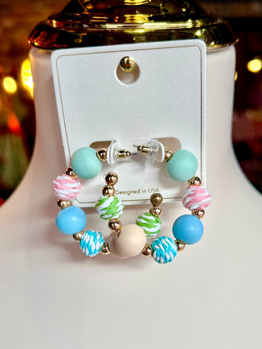 Multicolor Rattan & Wood Beaded Hoops