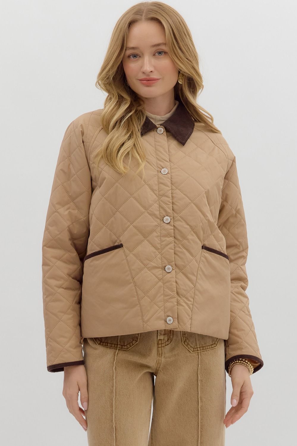 Diamond Quilted Long Sleeve Coat