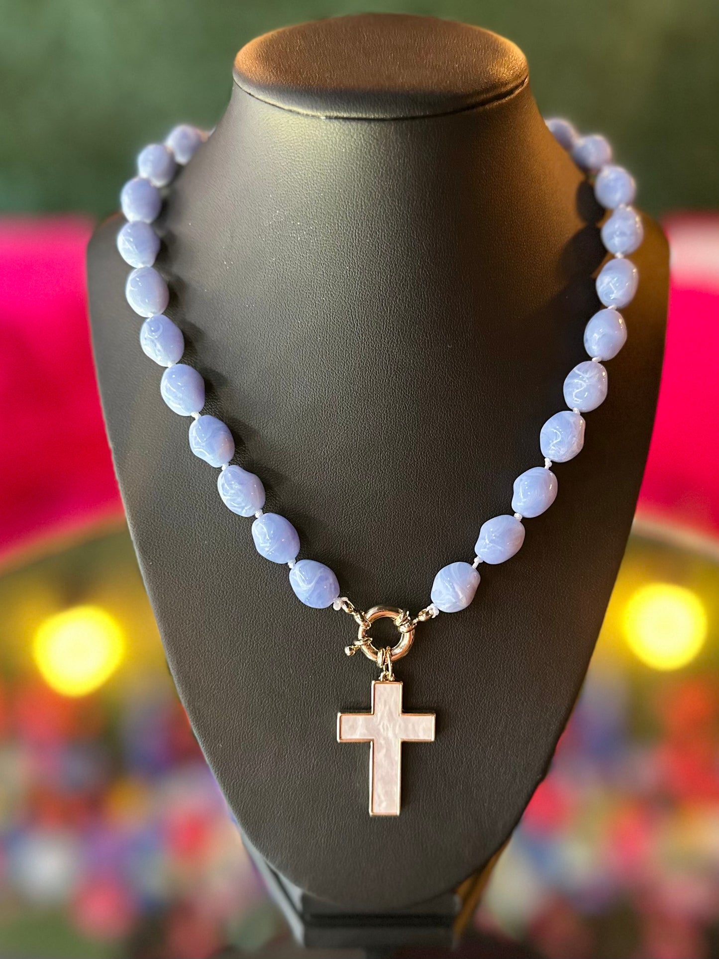Cross Pendant Blue Stone Necklace