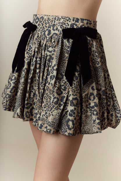 Leopard Print & Velvet Bows Bubble Skirt