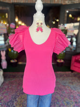 Load image into Gallery viewer, Fuchsia Scoop Neck Ruffle Sleeve top
