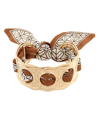 Ivory, Tan, & Gold Scarf Cuff Bracelet