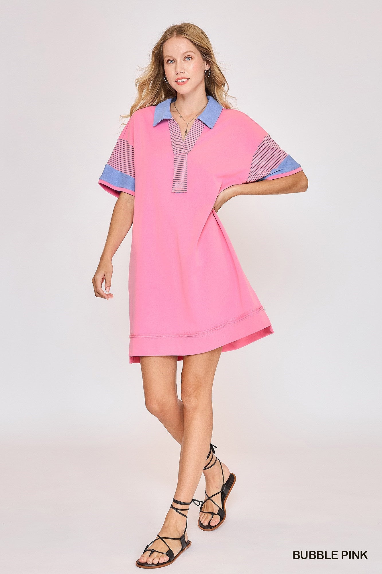 Bubblegum & Blue Stripe Mix Mini Dress