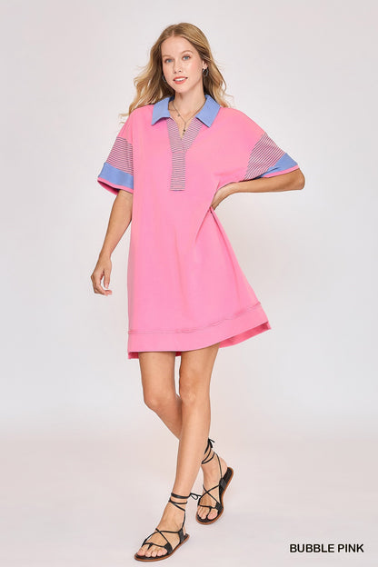 Bubblegum & Blue Stripe Mix Mini Dress
