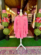 Load image into Gallery viewer, Pink Corduroy Shirt Dress With Bows
