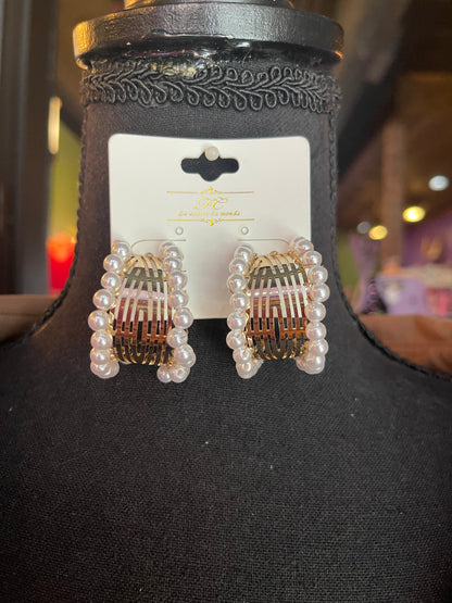 Gold Pearl Hoops