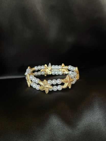 Double Layered Pearl & Starfish Bracelet