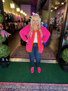 Hot Pink & Orange Fuzzy Knit cardigan