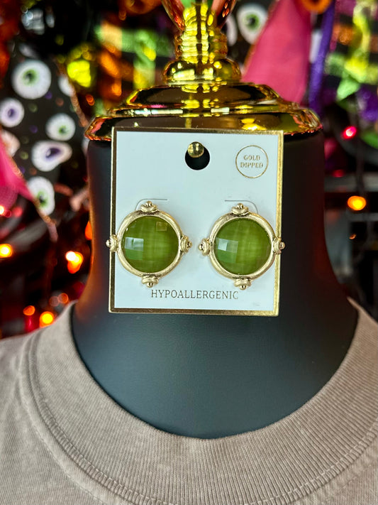 Olive Faceted Stone Studs