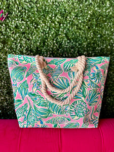 Pink & Green Sea Shell Beach bag