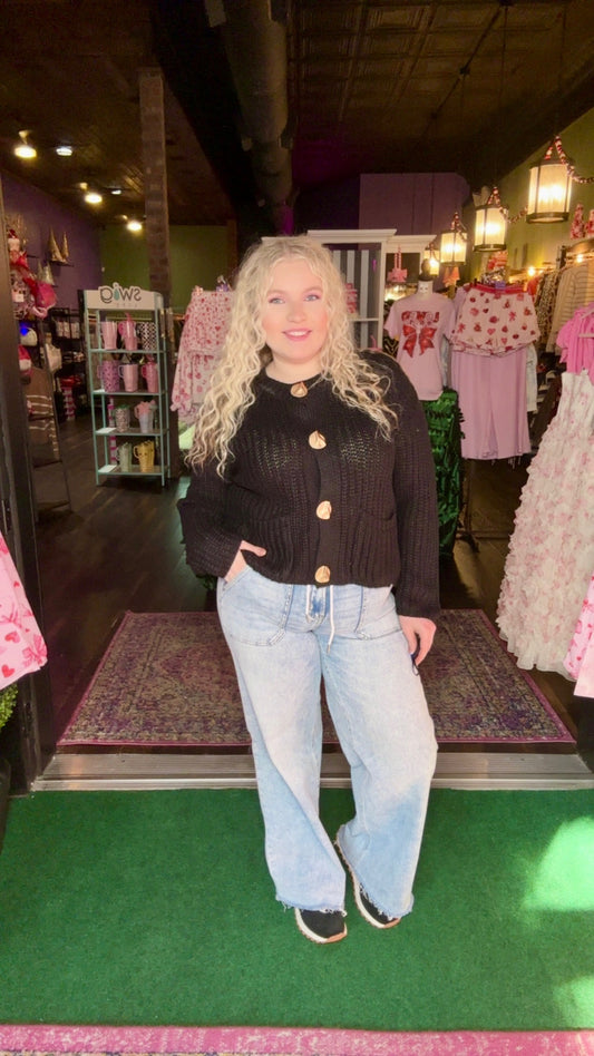 Black Solid Knit Cardigan