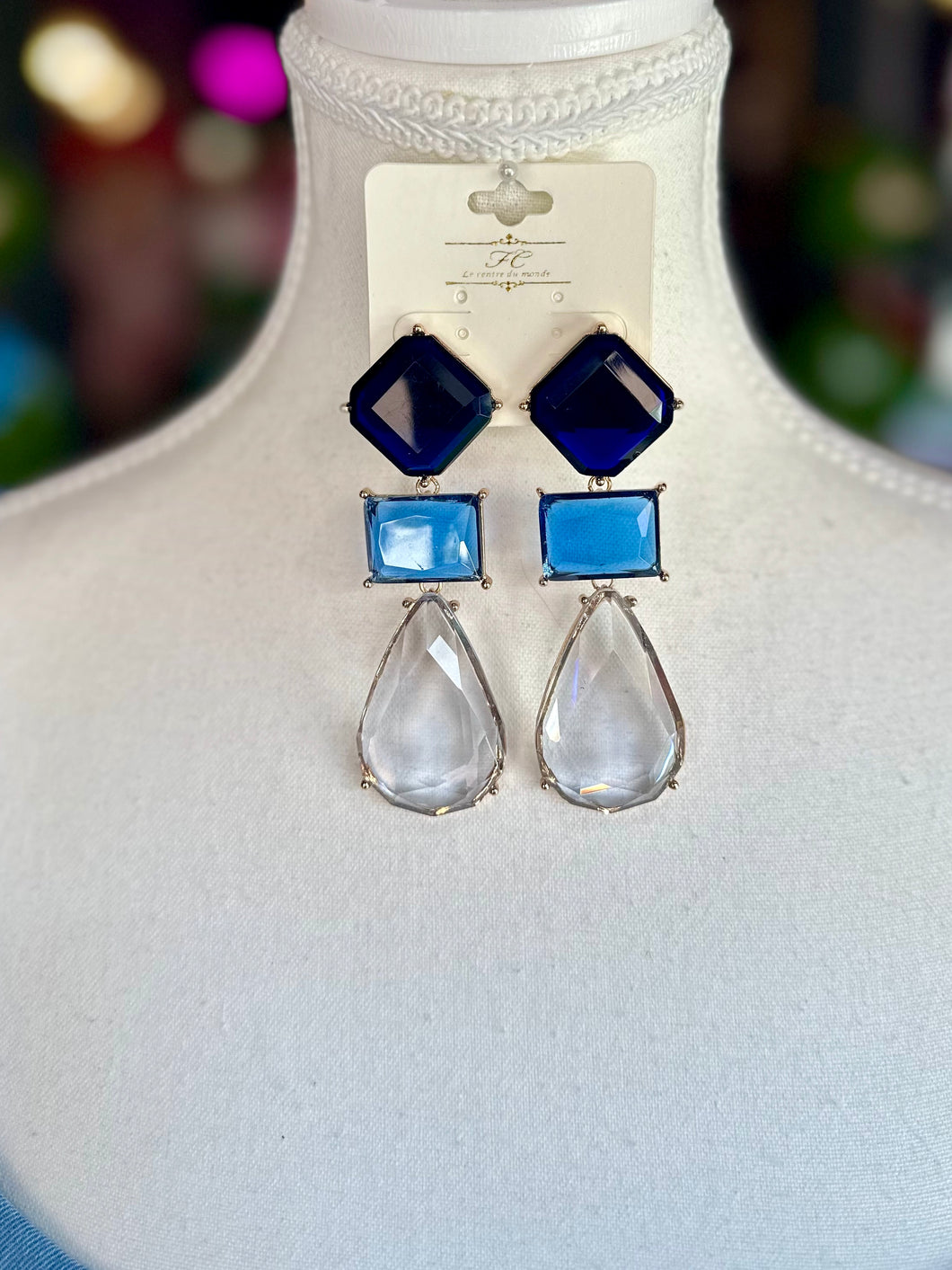 Blue Geometric Jewel Earrings