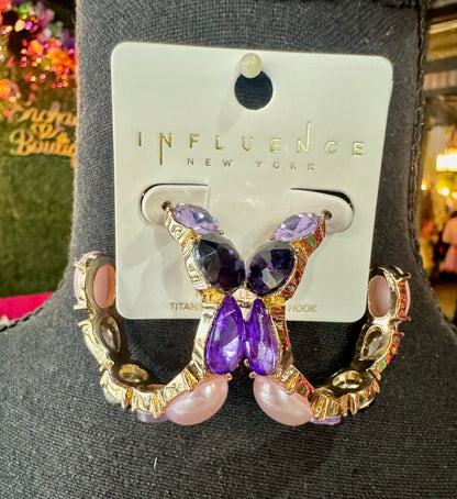 Purple & Black Jeweled Hoops