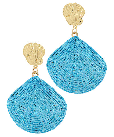 Gold & Turquoise Raffia Shell Drop Earrings