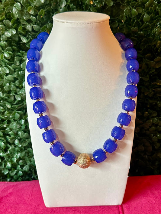 Royal Blue & Gold Beaded Necklace Set