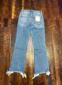 Mid Rise Distressed hem Bootcut Jeans