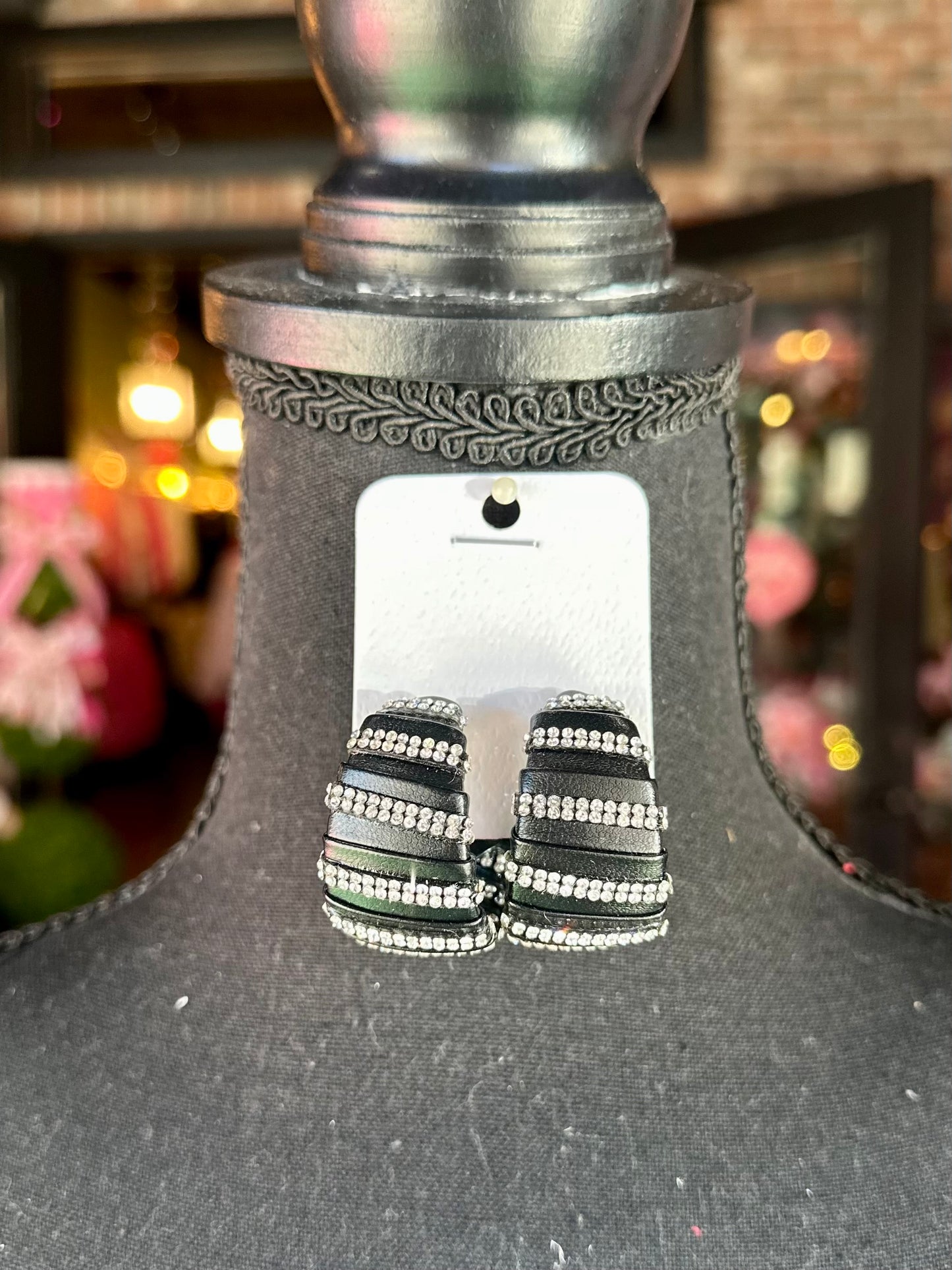 Black Rhinestone-Striped Hoops