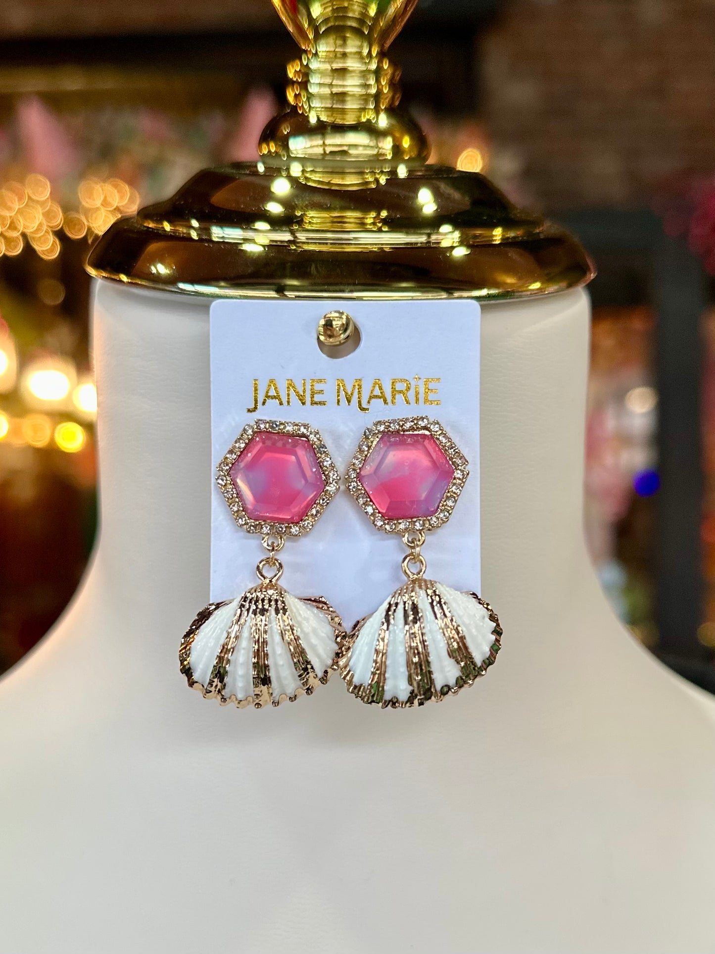 White & Gold Accented Sea Shell Drop Earrings