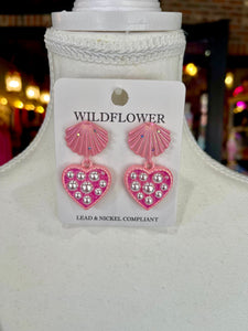 Pink Shell & Heart Earrings