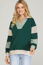 Load image into Gallery viewer, Hunter Green ColorBlock Collared Sweatshirt
