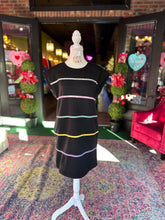 Load image into Gallery viewer, Black Mini Dress w/ Multicolor Sequin Stripes
