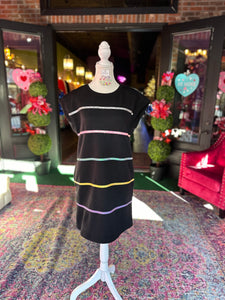 Black Mini Dress w/ Multicolor Sequin Stripes