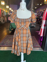 Load image into Gallery viewer, Brown Plaid Puff Sleeve Mini Dress
