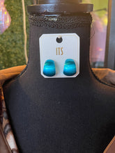 Load image into Gallery viewer, Blue Metallic Curved Earrings
