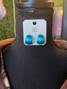 Blue Metallic Curved Earrings