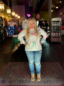 White Sweater w/ Multicolored Bows