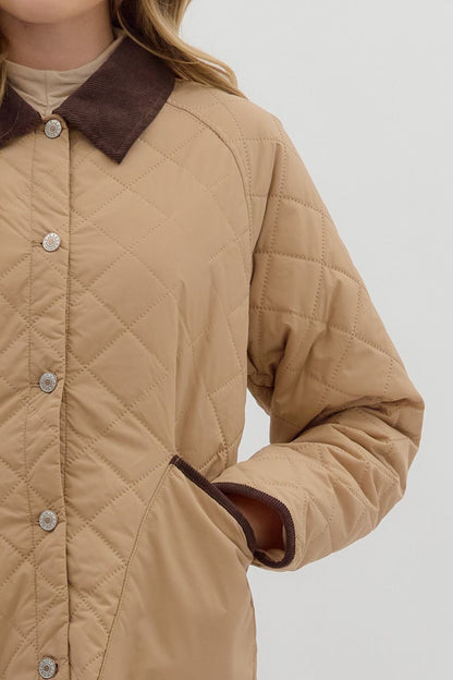 Diamond Quilted Long Sleeve Coat