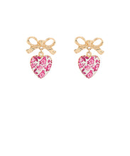 Load image into Gallery viewer, Bow &amp; Floral Ceramic Heart Earrings
