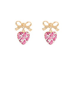 Bow & Floral Ceramic Heart Earrings
