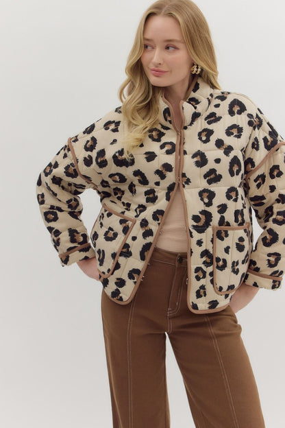 Leopard Print Quilted Coat