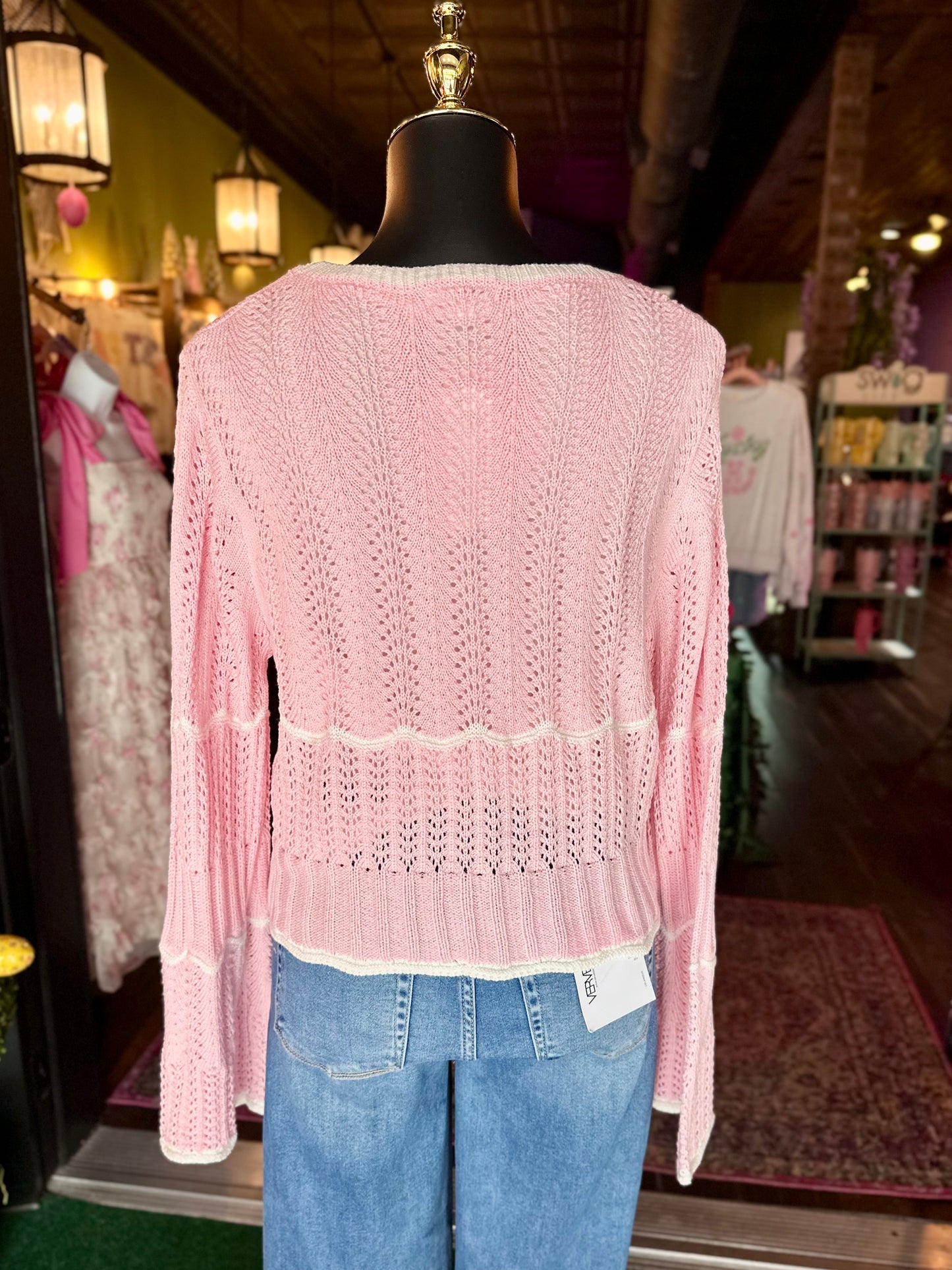 Pink Petal Pointelle Long Sleeve Cardigan