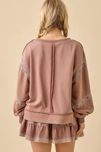 Brown Lace Trim Top & Skort Set