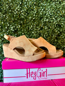 Corky’s Camel Faux Suede Carley Wedges