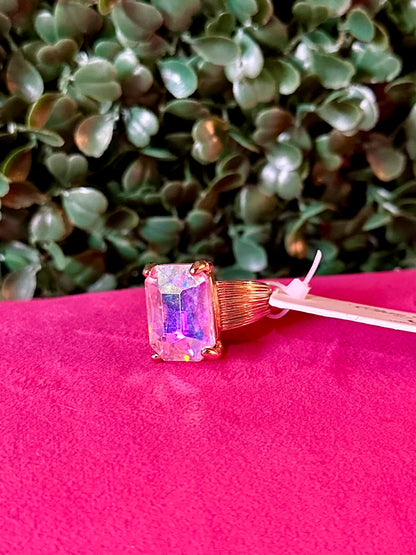 Iridescent Emerald-Cut Stone Adjustable Ring