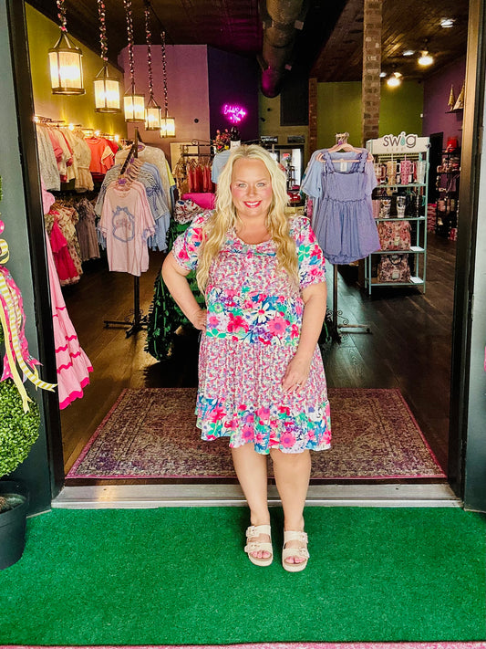 Mixed Floral Print Tiered Dress