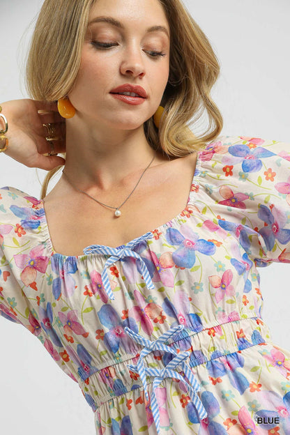 Floral Puff Sleeve Mini Dress