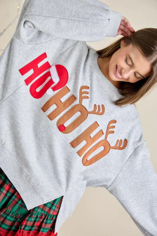 HoHoHo Santa & Reindeer Lettering Christmas Pullover