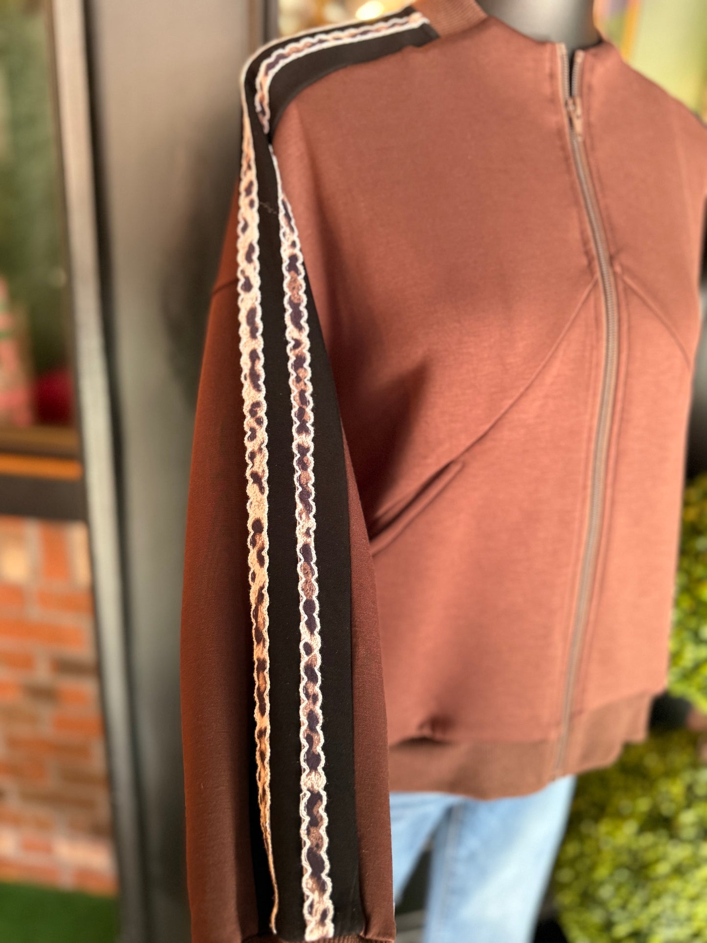 Chocolate Luxeknit Animal Print Jacket