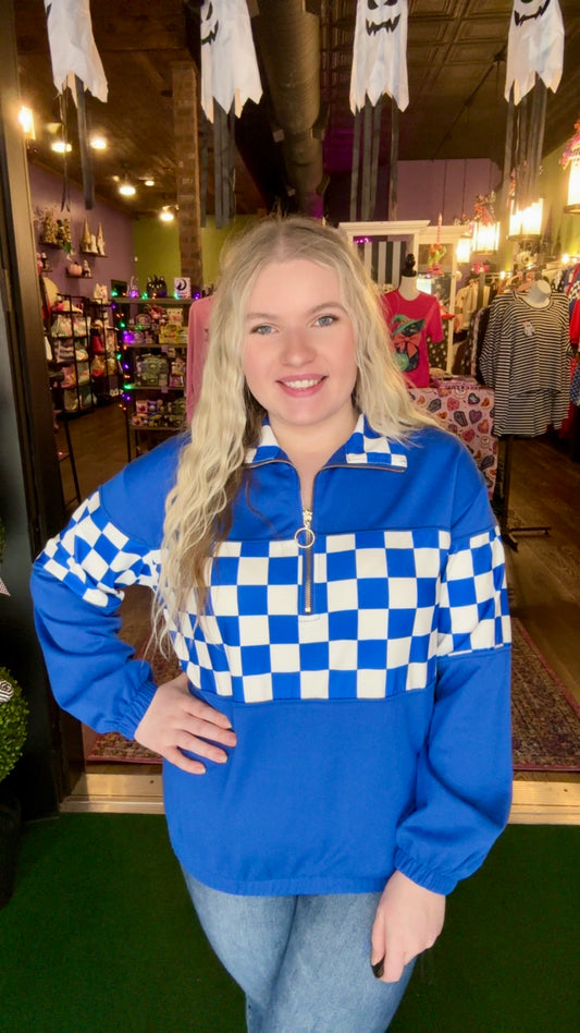 End Zone! Blue Checkered Pullover