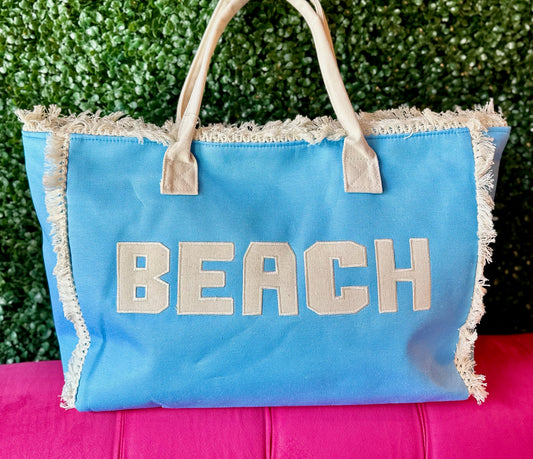 Blue & White “BEACH” Tote Bag