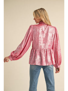 Metallic Fuchsia Babydoll Top