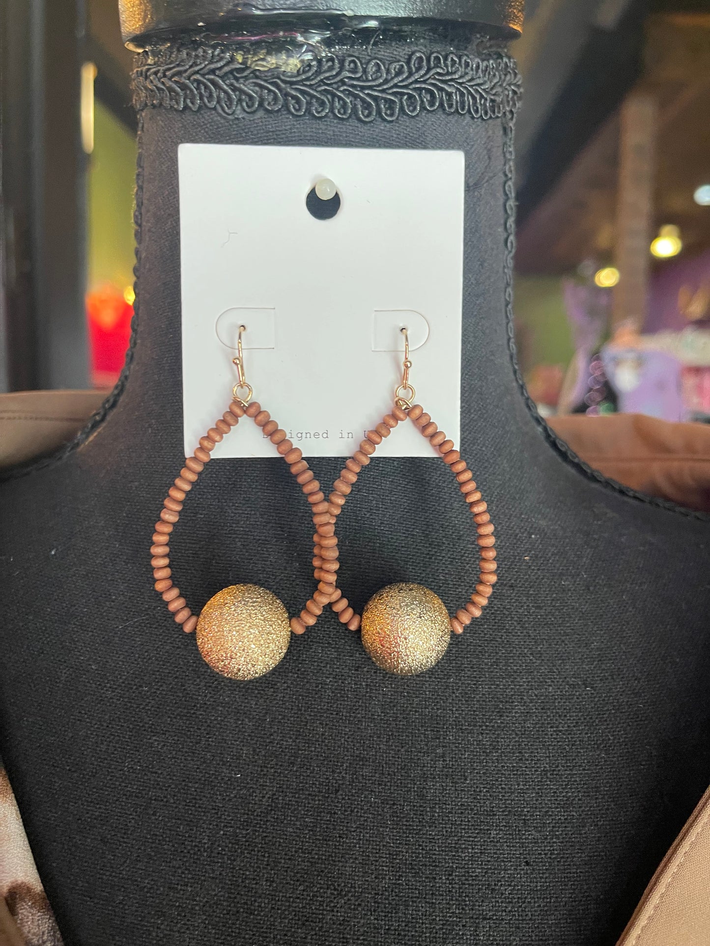 Dark Brown Beaded TearDrop Hoop