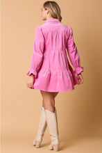 Load image into Gallery viewer, Pink Corduroy Shirt Dress With Bows
