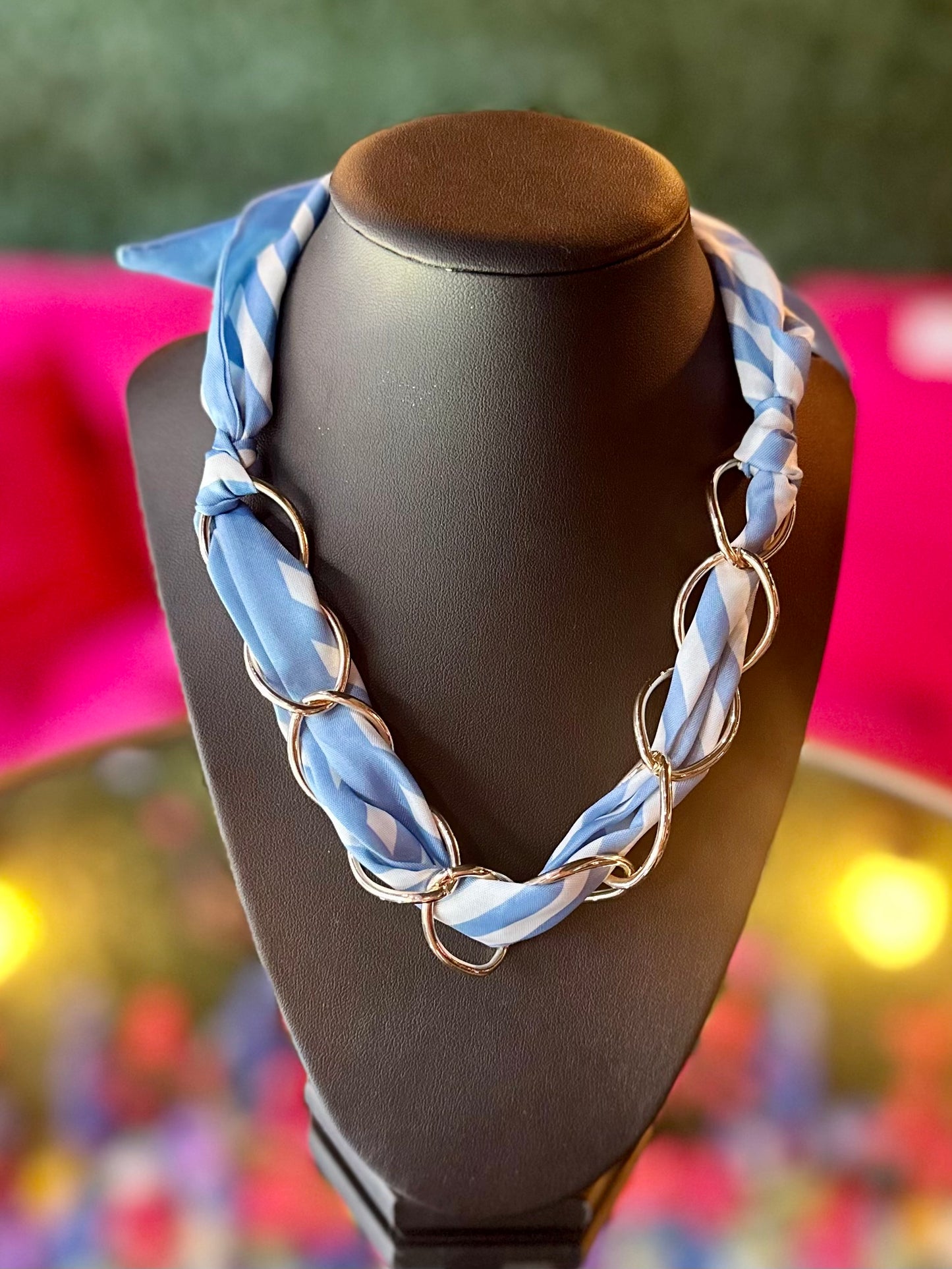 Striped Scarf & Chain Necklace Set