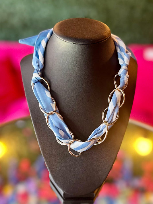 Striped Scarf & Chain Necklace Set
